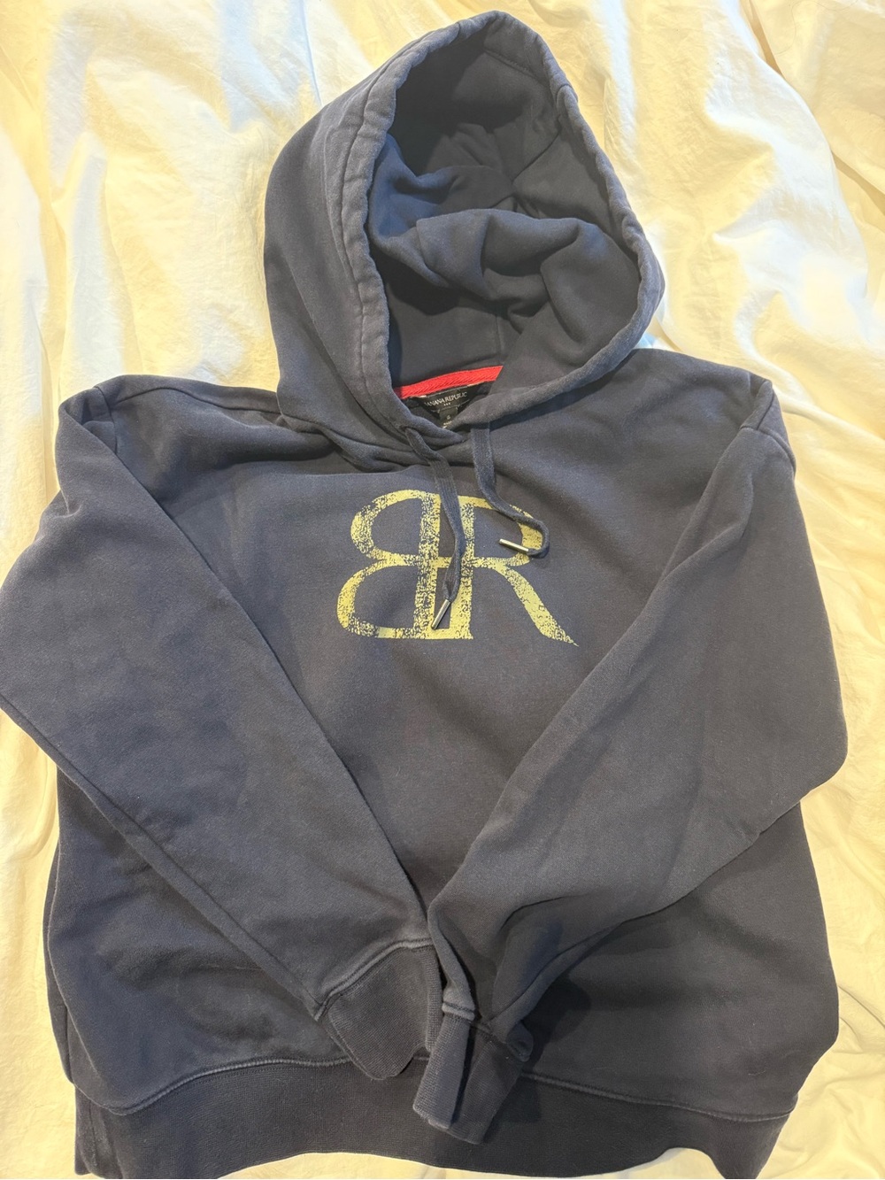 Banana Republic Navy Hoodie with Faded Yellow BR Logo